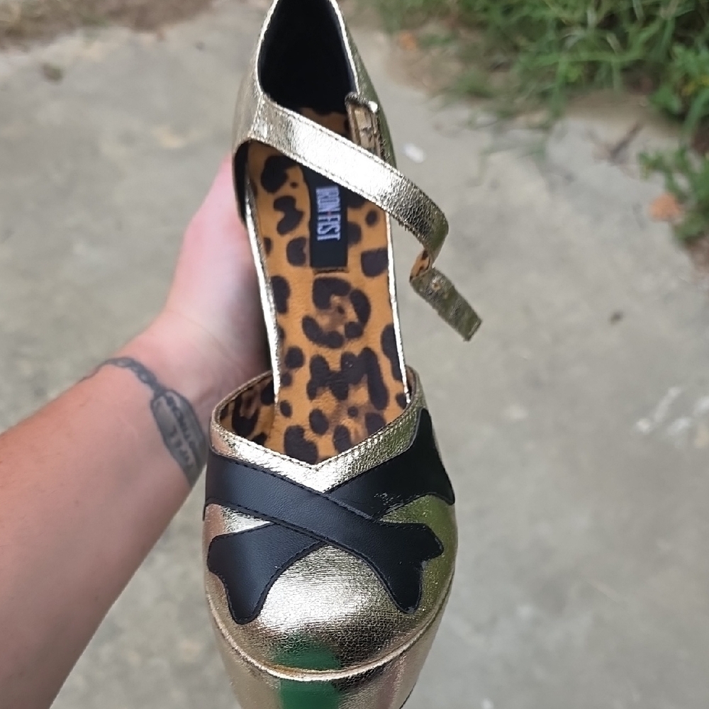 Iron Fist Gold and Black Leopard Heels